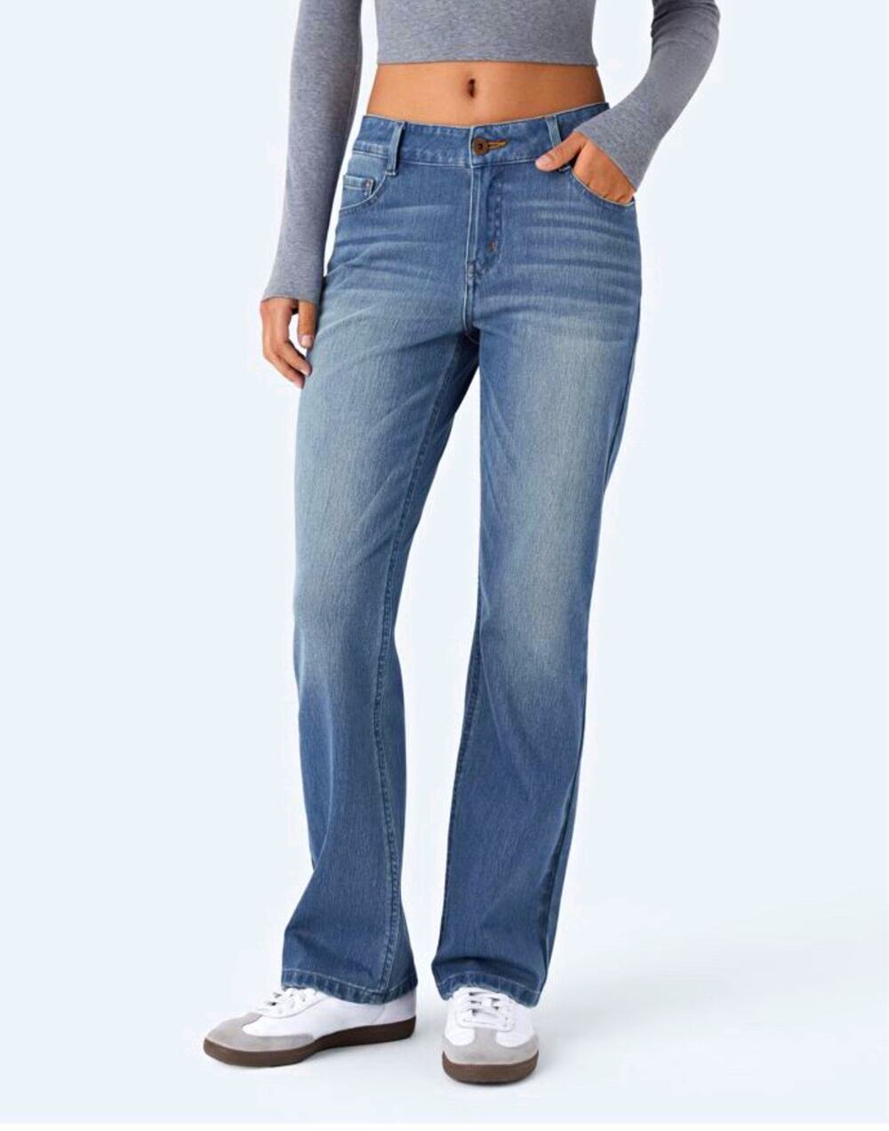 Halara Women's Straight Denim Jeans Blue Medium Wash 5-Pocket Button Size L NWT